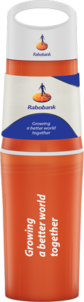 Oranje BE O bottle drinkfles bedrukt met Rabobank logo